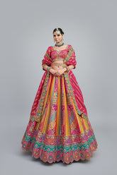 Multi Colored Silk Traditional Woven Lehenga